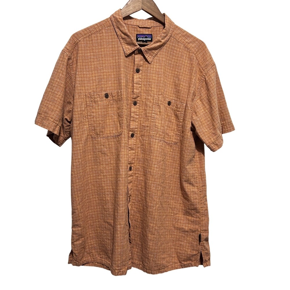 Patagonia Mens Button Front Shirt XXL Orange Plaid Outdoor Gorpcore Hiking Trail